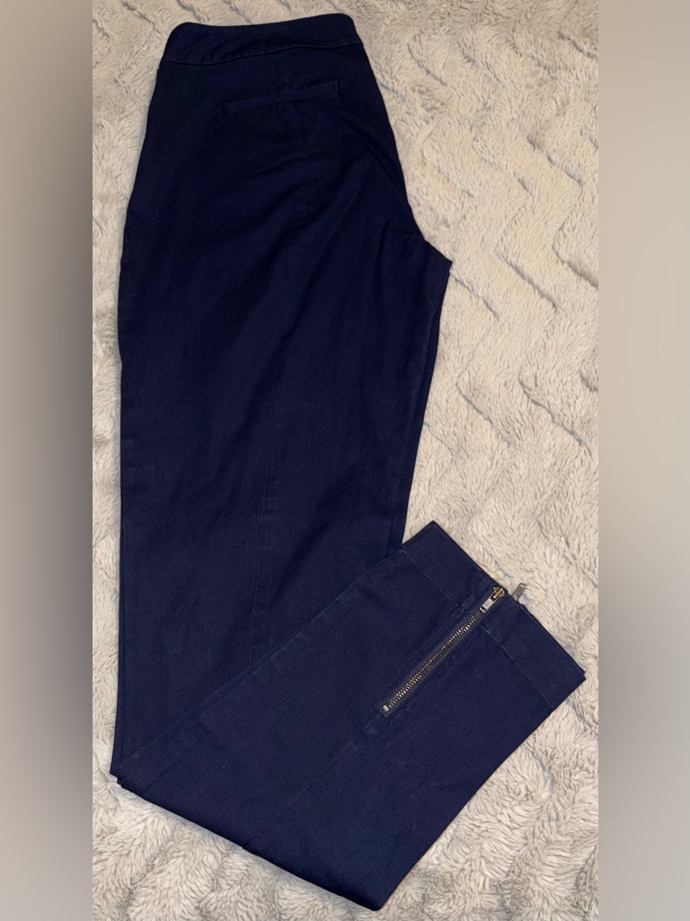 Eileen Fisher Navy Blue Stretch Cotton Blend Slim Leg Ankle Pants Size Medium
